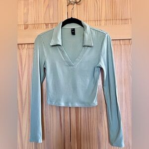 Cider women’s long sleeve cropped v-neck top size small